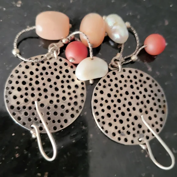 Silpada Sterling Silver Pearl & Stone Dangle Earrings Stamped Signed 3 1… - Picture 12 of 14